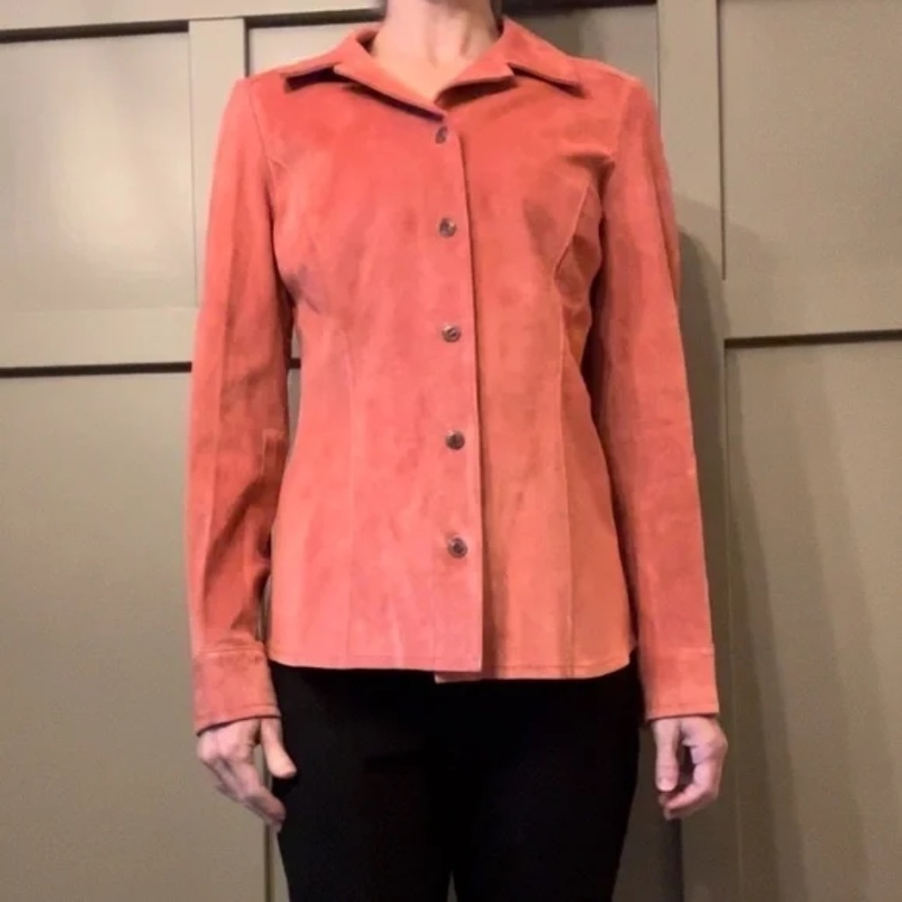 Pendleton Suede Leather Jacket Button Front Pink Size Medium